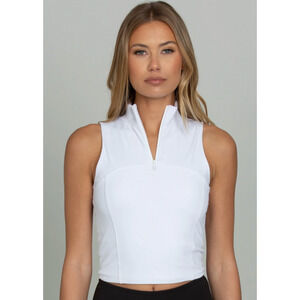 Goldhinge Day To Night White Quarter Zip Cropped Athleisure Yoga Gym Top S NWT